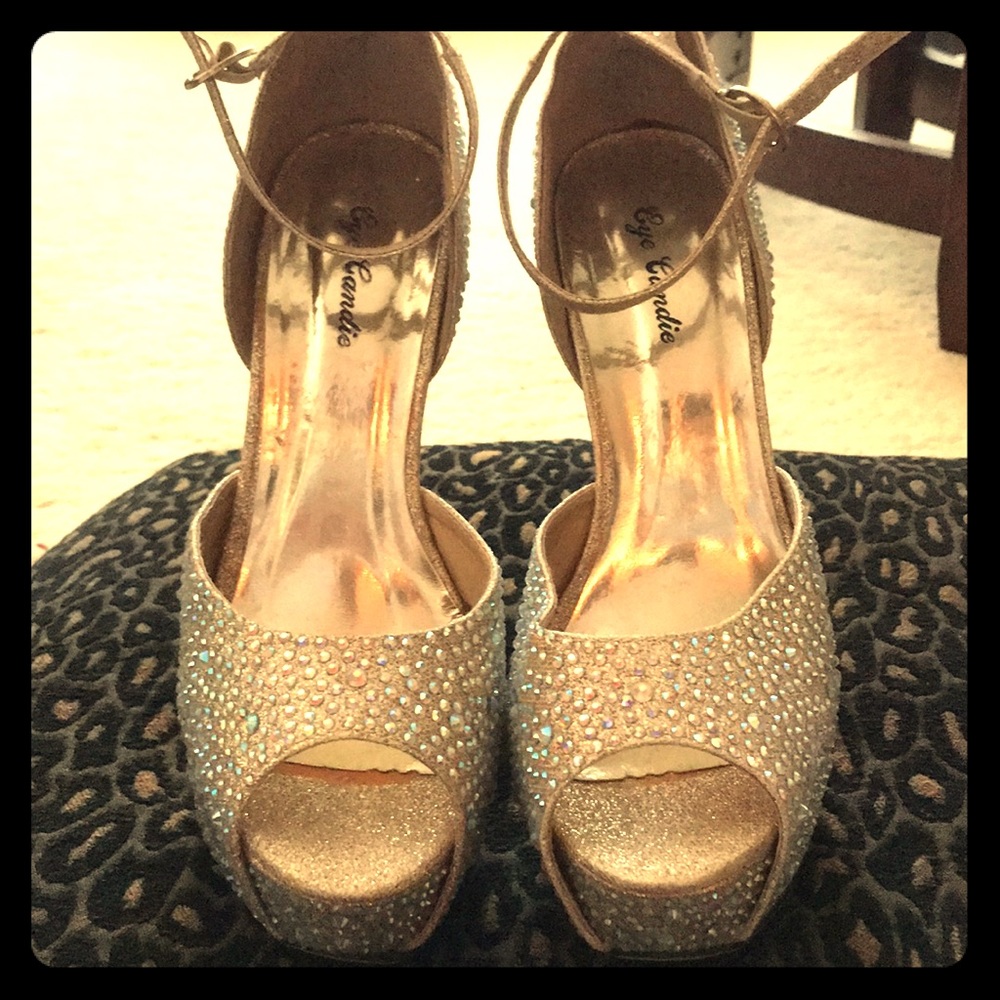 Platform stuffed ankle strap heels